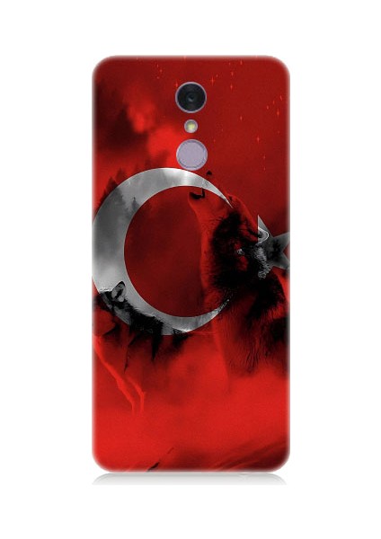 Lg Q7 Uyumlu Türk Bayrağı ve Kurt Desenli Silikon Kılıf