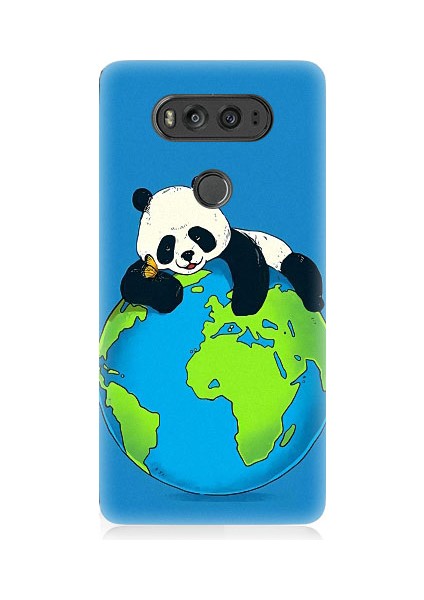 Lg V20 Uyumlu Yorgun Panda ve Dünya Desenli Silikon Kılıf