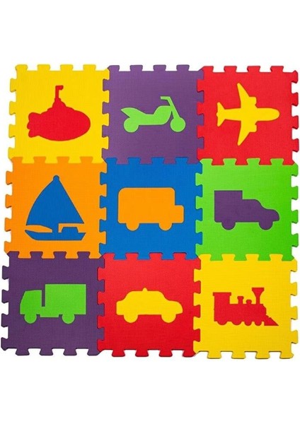 Eva Puzzle Oyun Matı Minder 7mm Taşıtlar 33X33CM 9 Adet modelleri