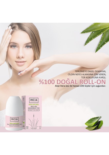 %100 Doğal Roll On Deodorant Hassas Ciltler İçin Lekesiz 50 ml X2 Adet