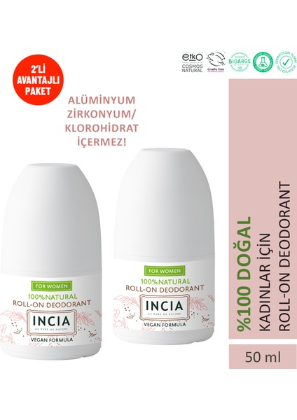 %100 Doğal Roll On Deodorant Kadınlar İçin Lekesiz 50 ml X2 Adet