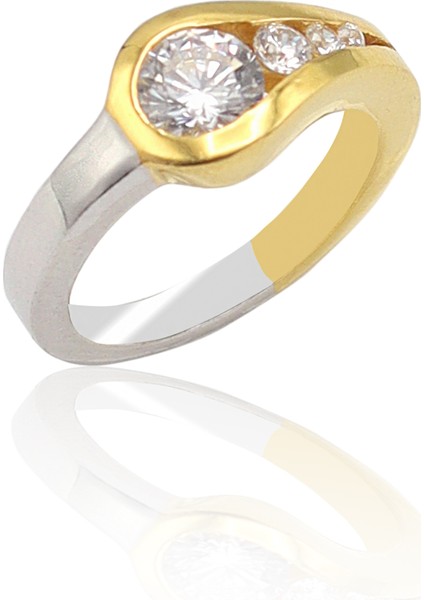 Kristal Kesim Gold Kaplama 925 Ayar Gümüş Zirkon Yüzük 201022858