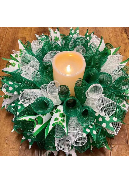 4 Rulo St. Patrick Günü Poli Örgü Kurdele, Yeşil Beyaz Tel Kenar Kurdele 10 Inç x 30 Ayak Poli Dekoratif Örgü Kurdele (Yurt Dışından)