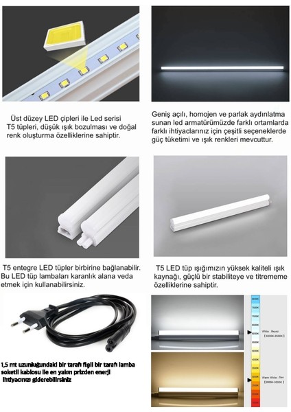 30-60-90-120 cm Anahtarlı Mutfak Tezgah Aydınlatması-Tak Çalıştır-1,5 mt Enerji Kablolu fiyatları