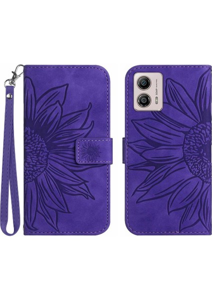 Motorola Moto G53 Flip Cüzdan Telefon Kılıfı Için Kılıf Kabartmalı Ayçiçeği Kısa (Yurt Dışından)