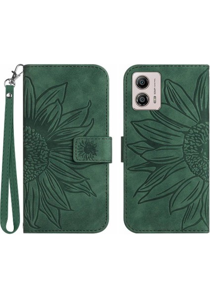 Motorola Moto G53 Flip Cüzdan Telefon Kılıfı Için Kılıf Kabartmalı Ayçiçeği Kısa (Yurt Dışından)