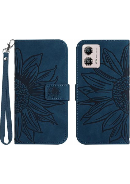 Motorola Moto G53 Flip Cüzdan Telefon Kılıfı Için Kılıf Kabartmalı Ayçiçeği Kısa (Yurt Dışından)