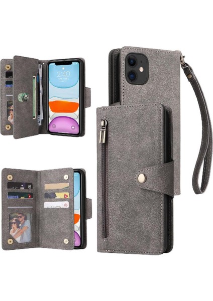 El Kayışı Kart Tutucu Fermuar ile iphone 11 Için Manyetik Deri Kılıf (Yurt Dışından)