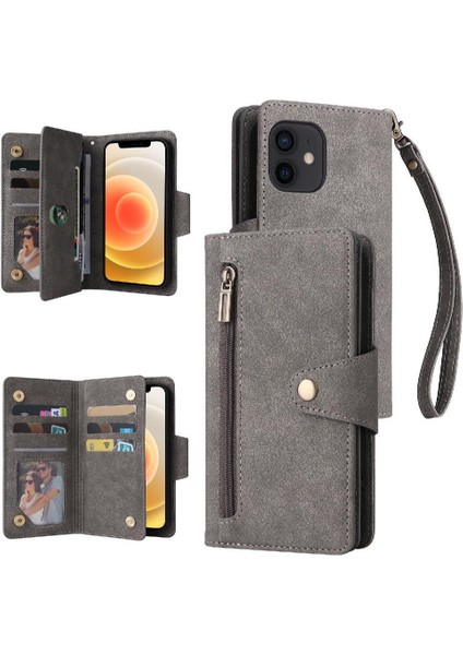 El Kayışı Kapak ile iphone 12 Mini Kart Tutucu Manyetik Deri Kılıf (Yurt Dışından)
