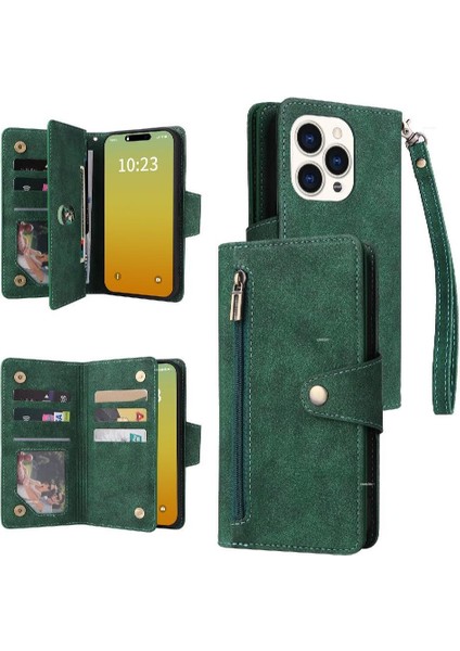 El Kayışı Kart Tutucu Manyetik Deri Fermuar ile iphone 15 Pro Için Kılıf (Yurt Dışından)
