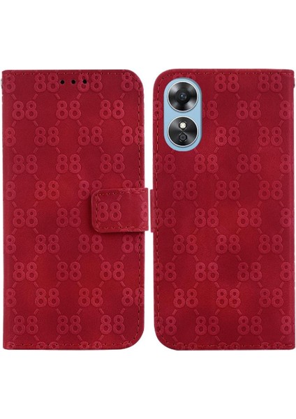 Oppo A17/A17K Çift 8 Kabartmalı Kickstand Kart Tutucu Pu Için Telefon Kılıfı (Yurt Dışından)