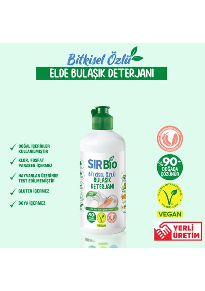 Sır Bio Bitkisel Özlü Elde Bulaşık Deterjanı 1000 ml Pompalı Şişe + 500 ml