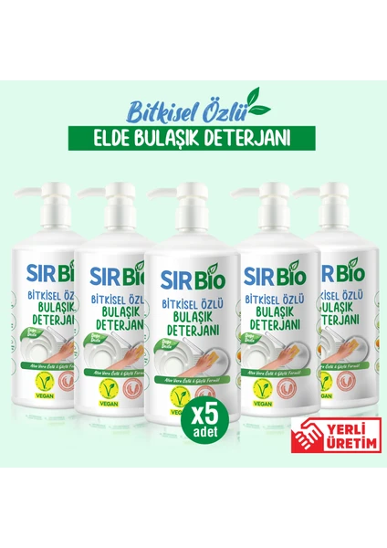 Sır Bio Bitkisel Özlü Elde Bulaşık Deterjanı 1000 ml Pompalı Şişe 5'li