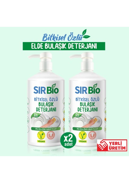 Sır Bio Bitkisel Özlü Elde Bulaşık Deterjanı 1000 ml Pompalı Şişe 2'li