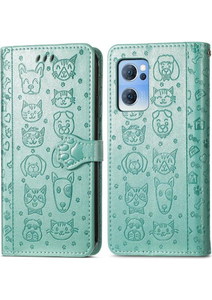 Oppo Case 7 5g Flip Kapak Için Kılıf Karikatür Hayvanlar Darbeye Kısa Kayış (Yurt Dışından)