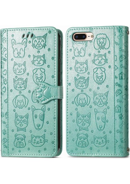 Iphone 8 Için Kılıf/7 Artı Karikatür Hayvanlar Kapak Çevirin Kısa Kayış Deri (Yurt Dışından)