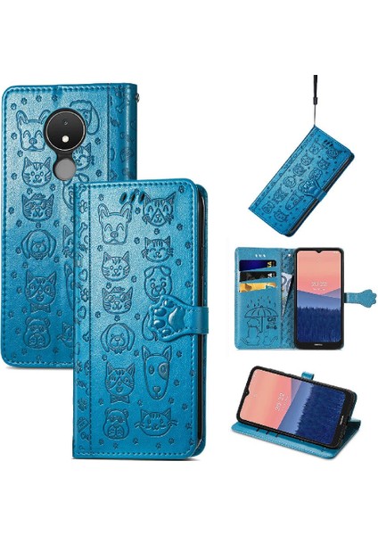 Nokia C21 Darbeye Karikatür Hayvanlar Için Kılıf Kapak Çevirin Deri Kılıf (Yurt Dışından) modelleri