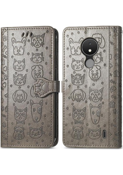 Nokia C21 Darbeye Karikatür Hayvanlar Için Kılıf Kapak Çevirin Deri Kılıf (Yurt Dışından)