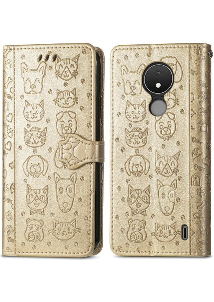 Nokia C21 Darbeye Karikatür Hayvanlar Için Kılıf Kapak Çevirin Deri Kılıf (Yurt Dışından)