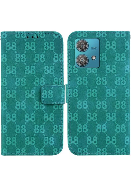 Motorola Kenar 40 Neo Pu Deri Kickstand Çift 8 Kabartmalı Telefon Kılıfı (Yurt Dışından)