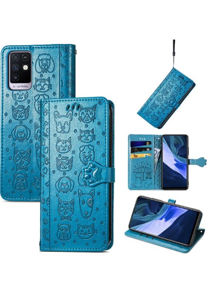 Infinix Not 10 Karikatür Hayvanlar Için Kılıf Kısa Kayış Darbeye Flip Case (Yurt Dışından)