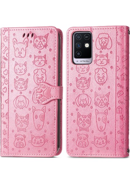 Infinix Not 10 Karikatür Hayvanlar Için Kılıf Kısa Kayış Darbeye Flip Case (Yurt Dışından)