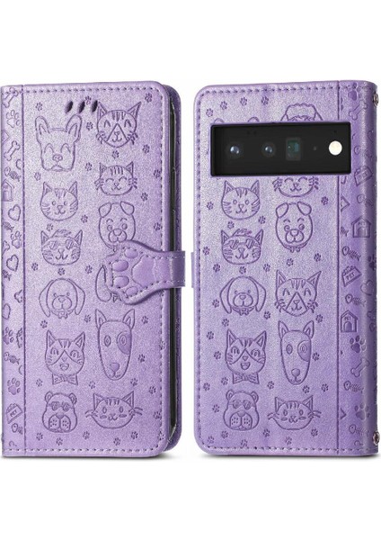 Google Piksel 6 Pro Flip Kapak Için Kılıf Karikatür Hayvanlar Deri Kılıf Kısa (Yurt Dışından)