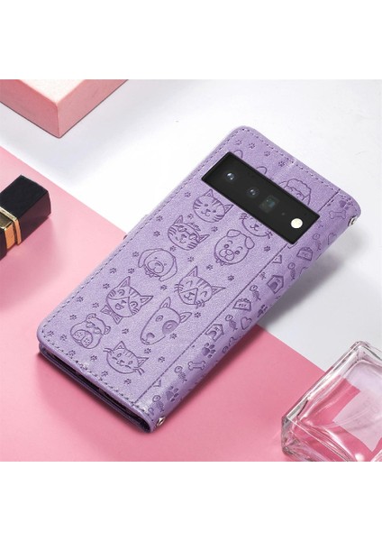 Google Piksel 6 Pro Flip Kapak Için Kılıf Karikatür Hayvanlar Deri Kılıf Kısa (Yurt Dışından) indirimleri