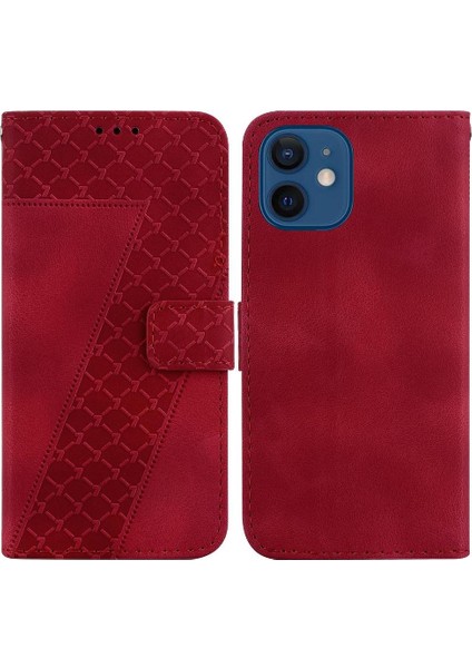 Telefon Kılıfı Için iphone 12 Mini Flip Folio Kapak Cüzdan Kabartmalı Desen Pu (Yurt Dışından)