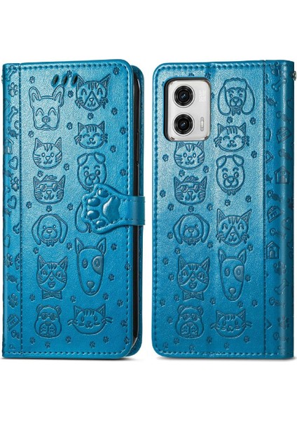 Moto G73 Için Kılıf Deri Kılıf Darbeye Karikatür Hayvanlar Kapak Çevirin (Yurt Dışından)