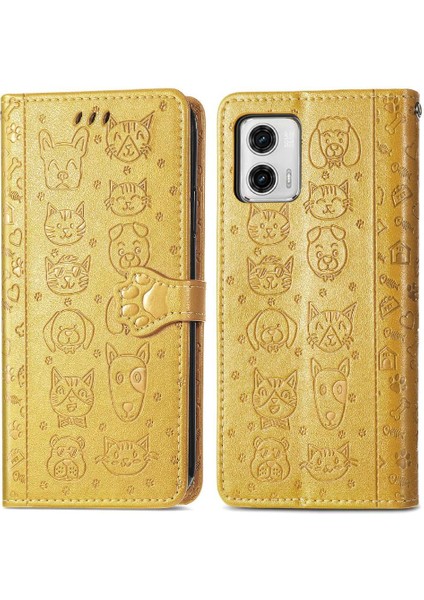 Moto G73 Için Kılıf Deri Kılıf Darbeye Karikatür Hayvanlar Kapak Çevirin (Yurt Dışından)