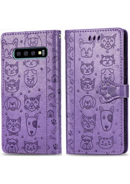 Samsung Galaxy S10 Karikatür Hayvanlar Için Kılıf Kapak Çevirin Deri Kılıf (Yurt Dışından)