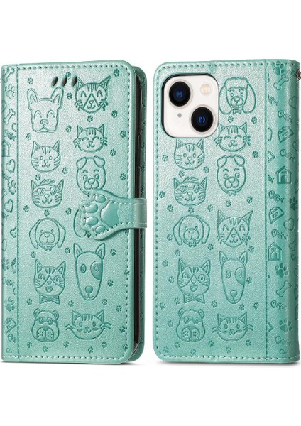 Iphone 14 Için Kılıf Kapak Kapak Kısa Kayış Deri Kılıf Karikatür Hayvanlar (Yurt Dışından)
