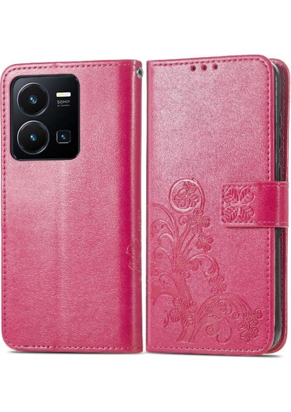 Vivo Y35 Dört Yapraklı Yonca Için Kılıf Kısa Kayış Deri Kılıf Kapak Çevirin (Yurt Dışından)