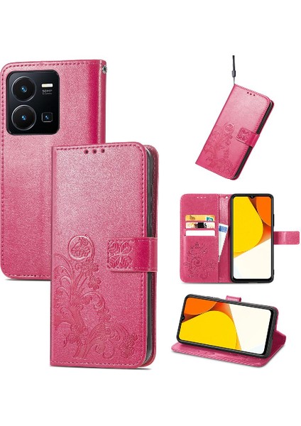 Vivo Y35 Dört Yapraklı Yonca Için Kılıf Kısa Kayış Deri Kılıf Kapak Çevirin (Yurt Dışından) modelleri