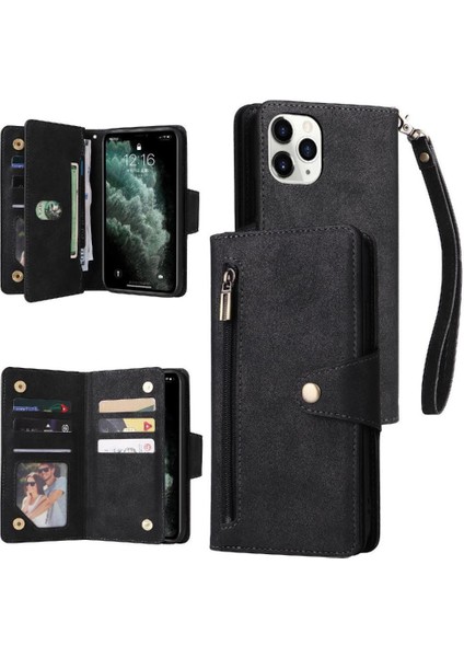 Iphone 11 Için Kılıf Pro Manyetik Deri Fermuar Cüzdan Kapak Kart Tutucu (Yurt Dışından)