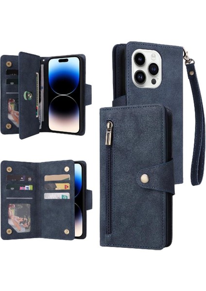 El Kayışı Fermuar ile iphone 14 Pro Kart Tutucu Manyetik Deri Kılıf (Yurt Dışından)