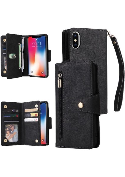 El Kayışı Fermuar Cüzdan Kapak Manyetik Kart ile iphone Xs Max Için Kılıf (Yurt Dışından)
