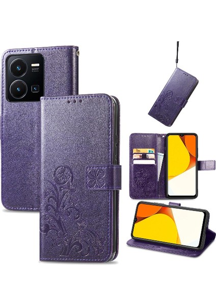 Vivo Y35 Dört Yapraklı Yonca Için Kılıf Kısa Kayış Deri Kılıf Kapak Çevirin (Yurt Dışından) modelleri