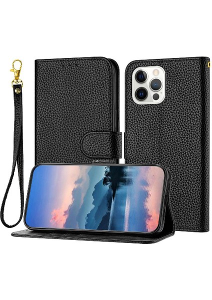Iphone 12 Için Telefon Kılıfı Pro Max Flip Folio Pu Deri Litch Desen Cüzdan (Yurt Dışından)