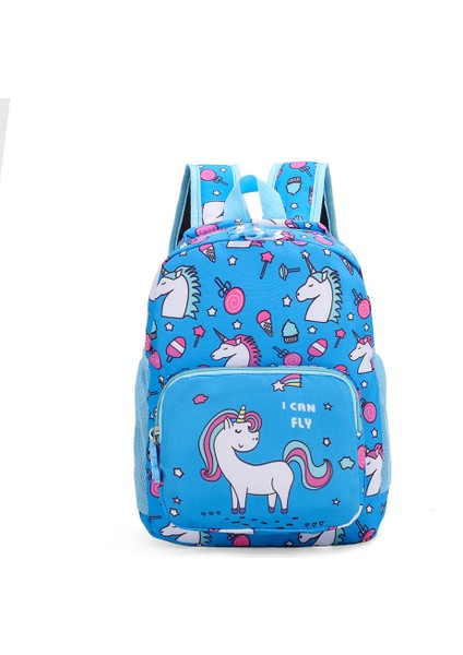 Çocuk Sevimli Unicorn Karikatür Okul Çantası Mini Sırt Çantası (Mavi) (Yurt Dışından)