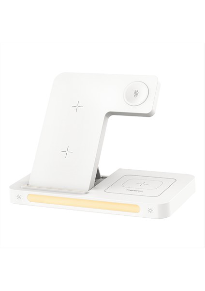 Magnetik Kablosuz Şarj Standı Recci Rcw-31 4in1 Magsafe 15W Hızlı Şarj Özellikli LED Işıklı Beyaz