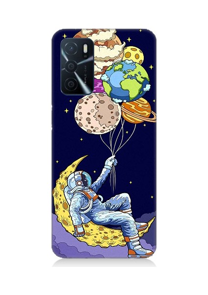 Oppo A16 Uyumlu Astronot ve Gezegenler Desenli Silikon Kılıf