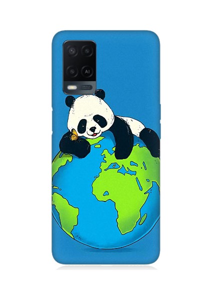 Oppo A54 Uyumlu Yorgun Panda ve Dünya Desenli Silikon Kılıf