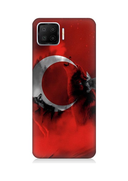 Oppo A73 Uyumlu Türk Bayrağı ve Kurt Desenli Silikon Kılıf