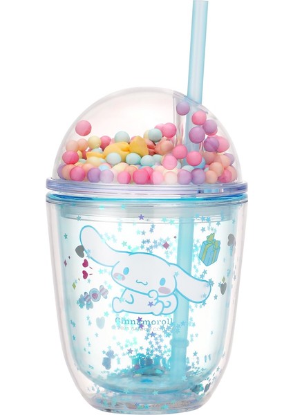 Sanrio Lisanslı Boncuklu Kapaklı Pipetli Plastik Şişe 435 ml
