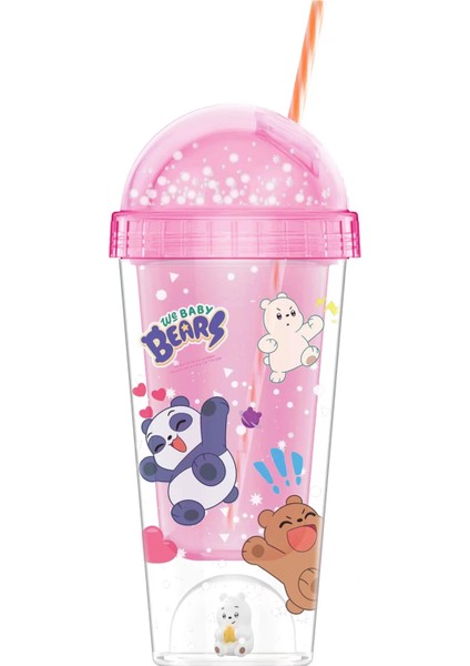 We Baby Bears Lisanslı Figür Detaylı Pipetli Plastik Şişe 350 ml Pembe