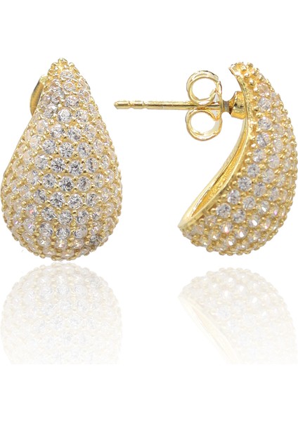 Damla Kesim Zirkon Taşlı Gold Kaplama 925 Ayar Gümüş Kadın Küpe 201022861