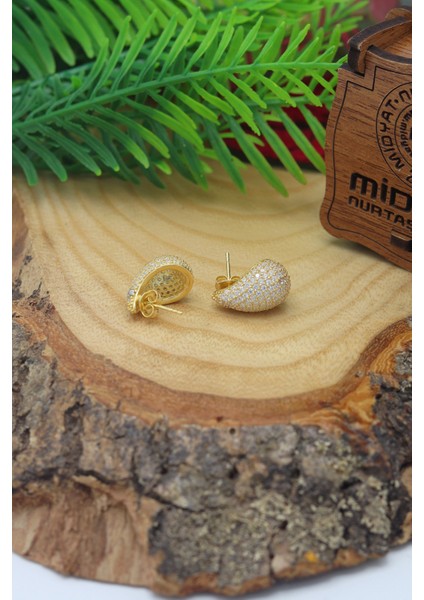 Damla Kesim Zirkon Taşlı Gold Kaplama 925 Ayar Gümüş Kadın Küpe 201022861