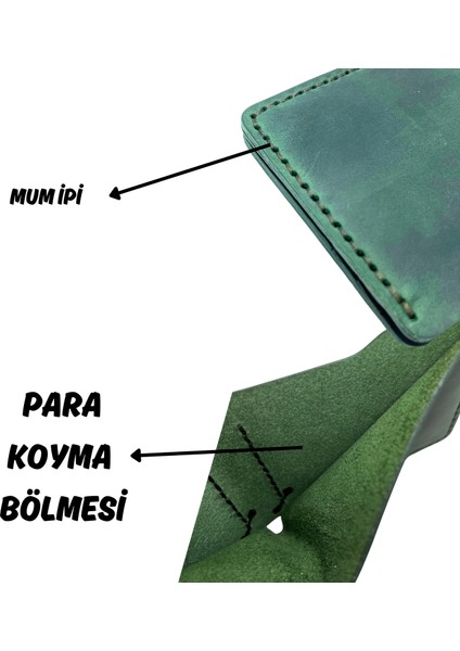 El Yapımı Deri Premium Cüzdan Yeşil Geniş Model
